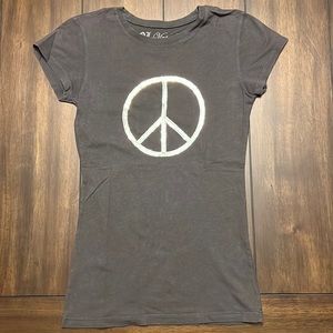 Silver Sequins Peace sign ladies tee size medium l.o.l vintage